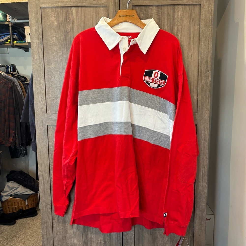 NWT Vintage Pro‎ Player XL Ohio State Rugby Red White Polo Shirt Long Sleeve